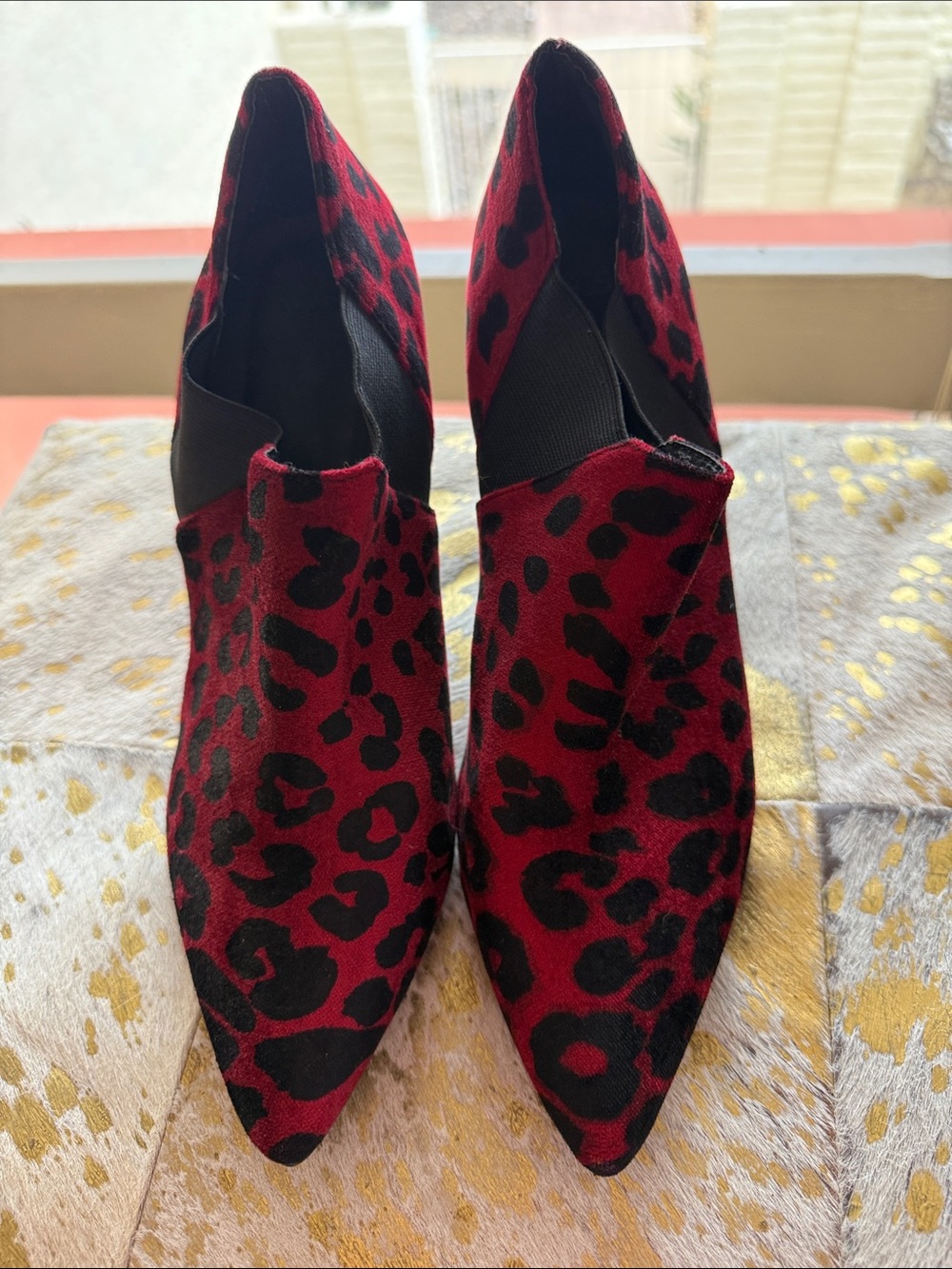 ASOS Pointed Toe Red Leopard Print Slip-On Booties